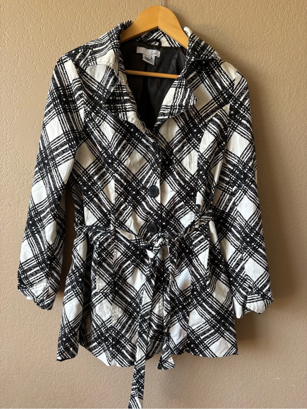 LUII by Anthropologie Women's Medium Black White Jacket Plaid Buttons